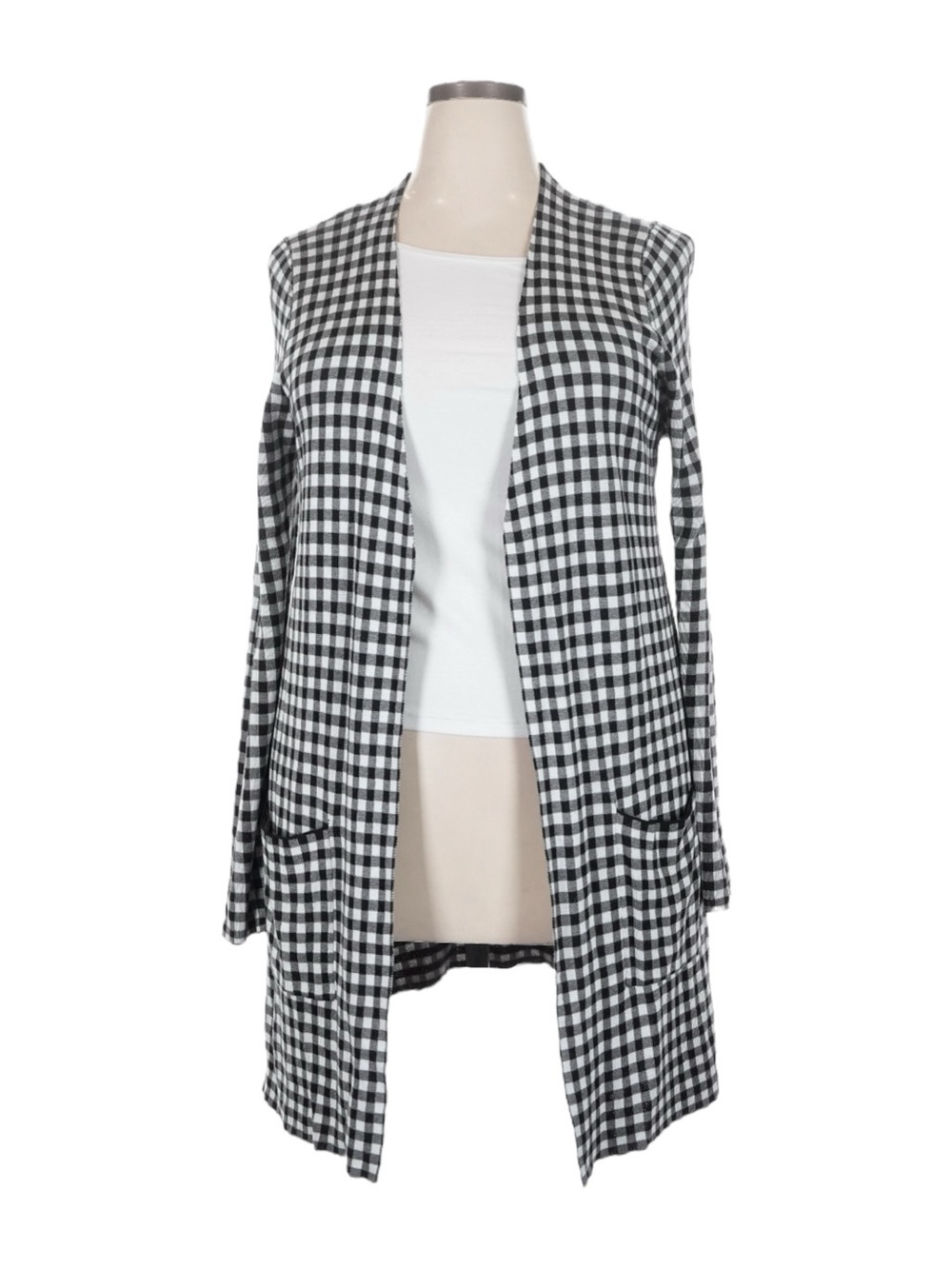 Joseph A 2X Black White Gingham Open Front Duster Cardigan NWT